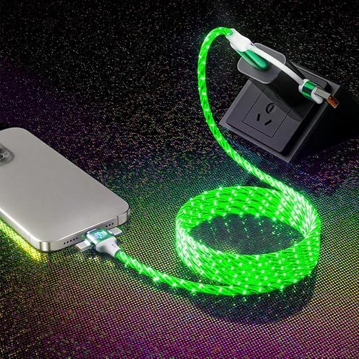 IHAO Multi Ports Light-Up USB Cable USBA to USBC/MicroUSB Cable Durable Fast Charging Cable with Visible Current Flow As Night Light Use-3in1 Blue