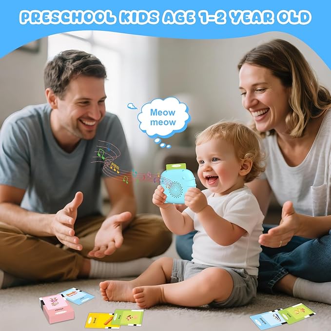 Toddler Talking Flash Cards for 1 2 3 4 5 Year Old Boys and Girls - Language Sensory Learning Device with 224 Sight Words - Montessori,Pocket Speech Therapy,Autism Toys,Christmas Birthday Gift - Blue