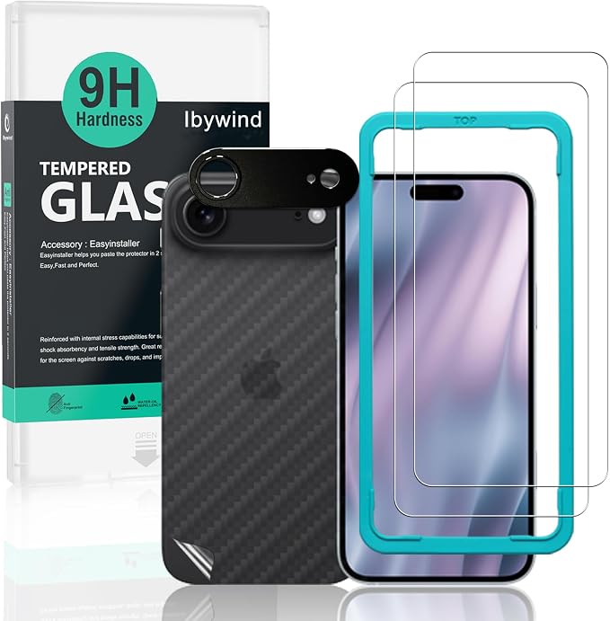 Ibywind for iPhone 17 5G Screen Protector2 Pack9H Hardness Tempered Glass and Camera Lens Protectorwith Alignment FrameFull CoverageBubble FreeFingerprint UnlockScratch Resistant