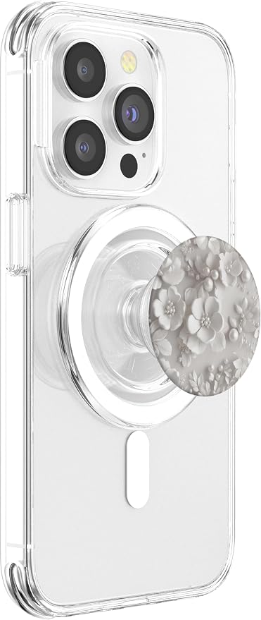White Floral Pattern Illustration Print PopSockets Adhesive PopGrip
