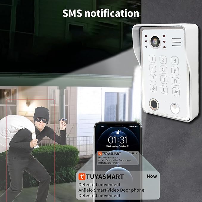 Wired Video Door Phone Kit Apartment Intercom System,10 Inch Touch Screen Monitor(Silver)with 1080P HD Doorbell Camera,Supporting Motion Detecting 5 in 1 Unlcking (2 Doorbell + 1 Monitor)