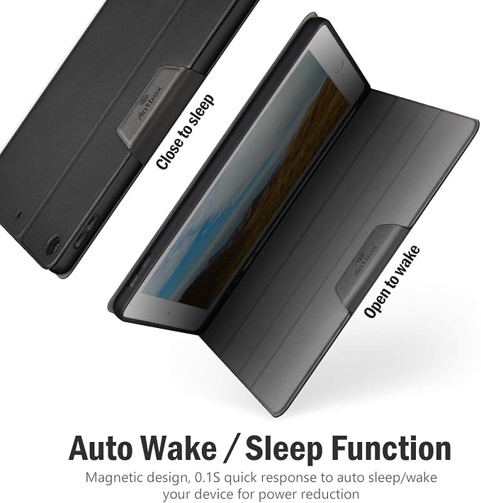 Antbox Case for iPad 9th Generation/iPad 8th/7th Generation 10.2'' Black | Built-in Pencil Holder Vegan Leather Auto Sleep/Wake