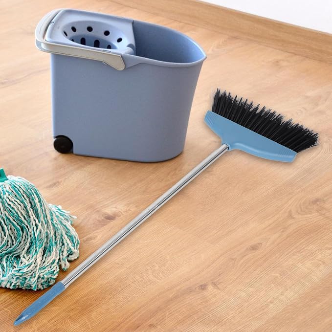 BESPORTBLE Soft Bristle Broom Dustpan Set Blue Floor Sweeping Broom Non-Stick