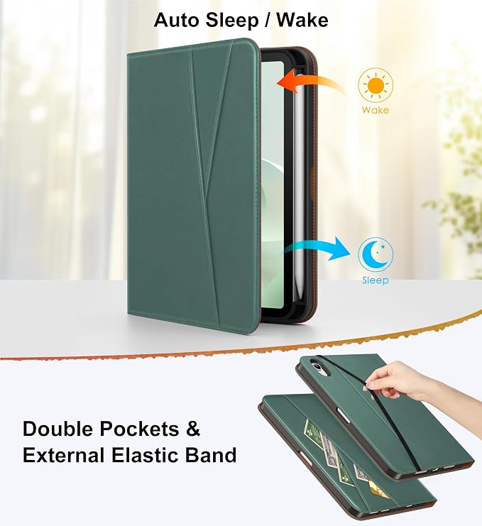 DTTO for iPad mini 7 A17 Pro 2024 aslo fit iPad mini 6 2021 Brown | 360 Degree Rotating Premium Faux Leather Folio Stand Cover with Pencil Holder Auto Sleep/Wake Multiple Angles Hand Strap