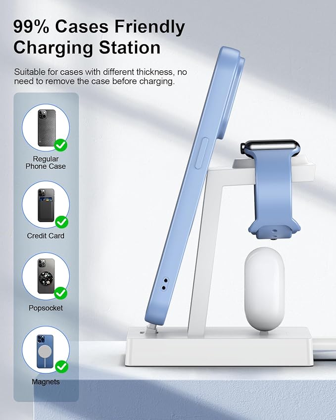 30W Fast Charging Station for Apple Devices - ADADPU 3 in 1 USB C Charger Stand for iPhone 16 15 Pro Max Plus & AirPods 4, Wireless Charger Dock Compatible with Apple Watch Ultra/10/9/8/7/6/5/4/3/2/SE
