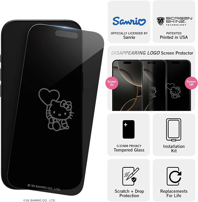 Hello Kitty Balloon Privacy Screen Protector - for iPhone 14 Plus13 Pro Max - with Disappearing Logo - Scratch-Resistant and Easy-to-Install Screen Protectors (Includes Installation Tray)
