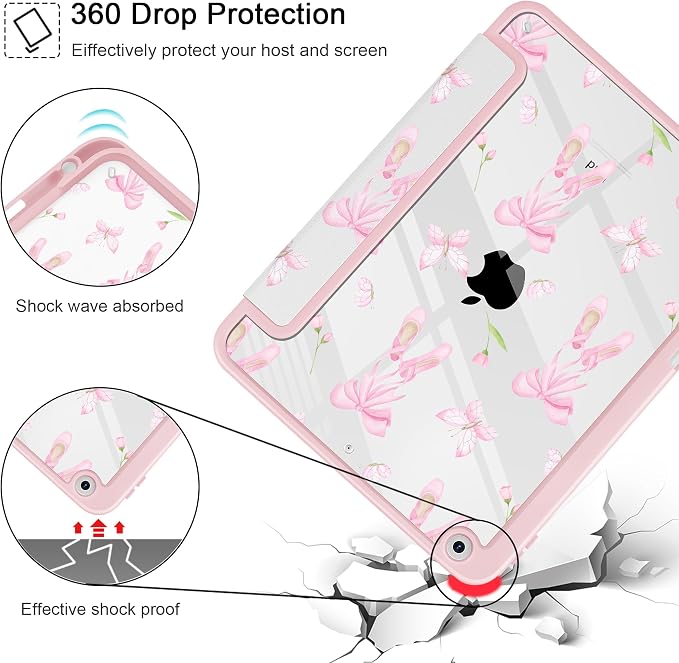 May Chen for iPad 9th Generation with Pencil Holder iPad 8th/7th Gen Case 10.2-inch [Penceil Holder] Trifold Stand Auto Wake/Sleep Clear TPU Protection Back Cover Ballet Shoes