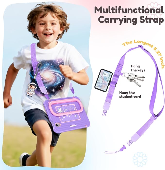 Case for iPad mini 7 (A17 Pro) 2024/ Mini 6 8.3'' with Pencil Holder Screen Protector [360 Rotating Hand Strap] &ampStand &ampShoulder Strap Shockproof Case for iPad mini 7th/6th Generation Purple