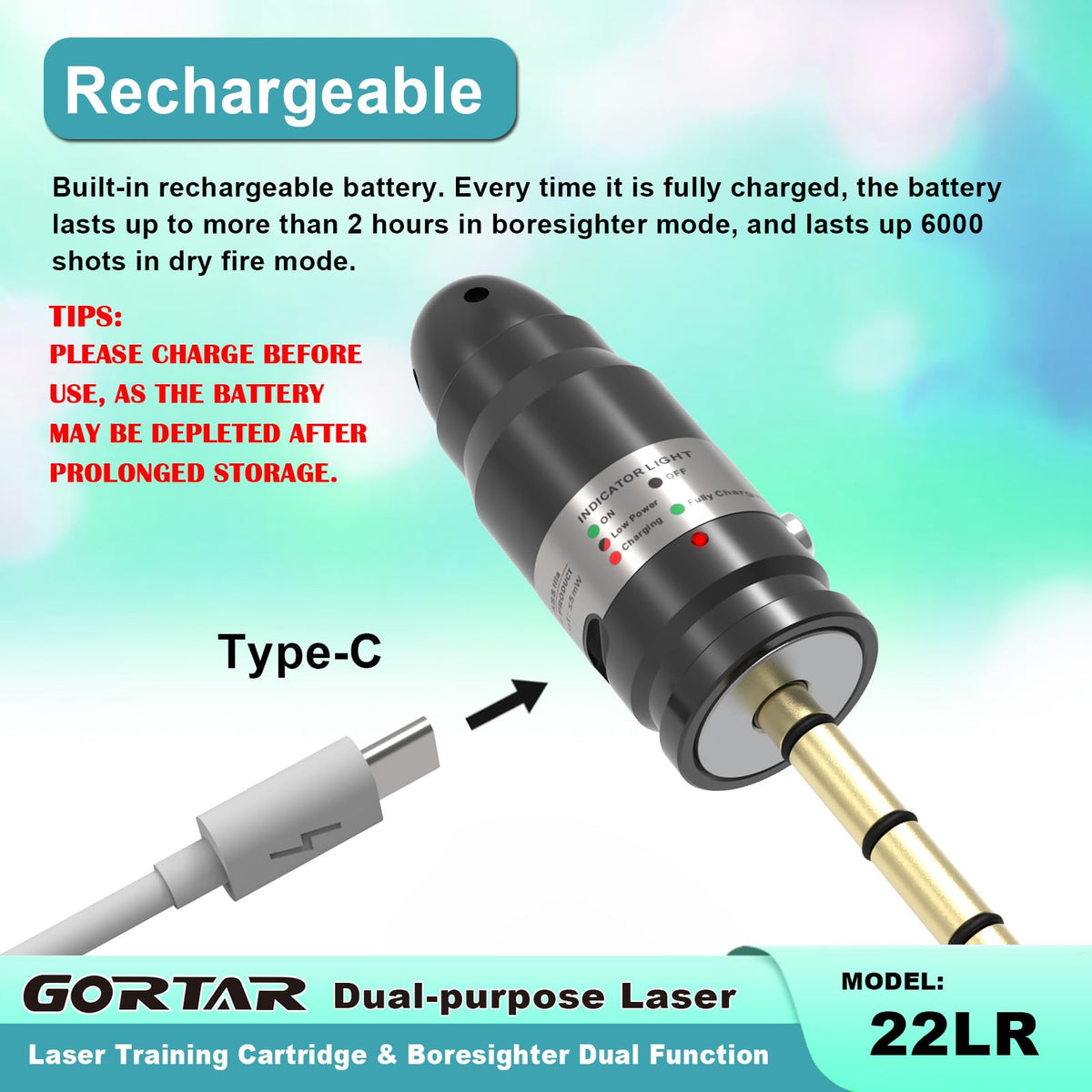 GORTAR Laser Training Cartridge & Boresighter Dual Function for Cal 22LR/.223REM to Dry Fire Practice and Bore Sighting
