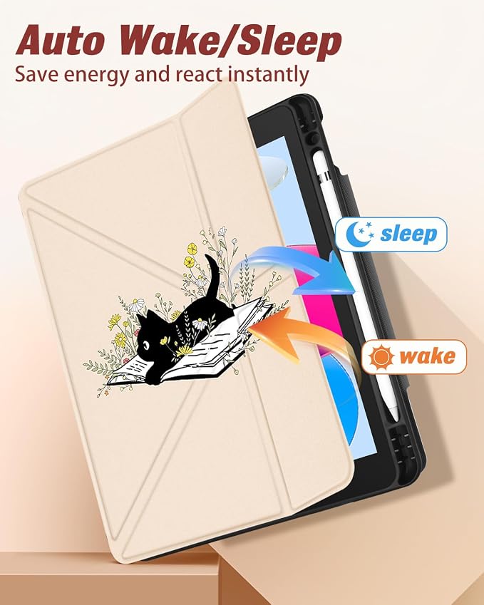 for iPad 9th/8th/7th Generation 10.2 Inch Case with Pen Holder for Boys Girls Women Men Cute Cartoon Anime Cool Funny Protector Stand Tablet Cover for Apple i Pad 7/8/9 Book Cat