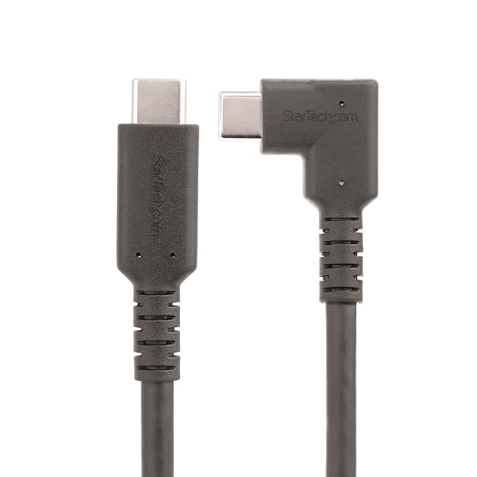 StarTech 6.6ft/2m Right-Angled USB-C Cable 5Gbps 100W PD 4K 60Hz Black | DisplayPort Alt Mode Thunderbolt Compatible Rugged Aramid Fiber E-Marker Chip