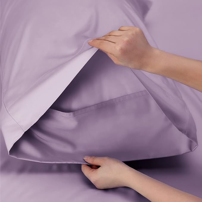 Bedsure Cooling Sheets Twin, Rayon Derived from Bamboo, Breathable & Soft Twin Sheets Set, Deep Pocket Up to 16 Inches, Hotel Luxury Silky Bedding for Hot Sleepers, Lilac