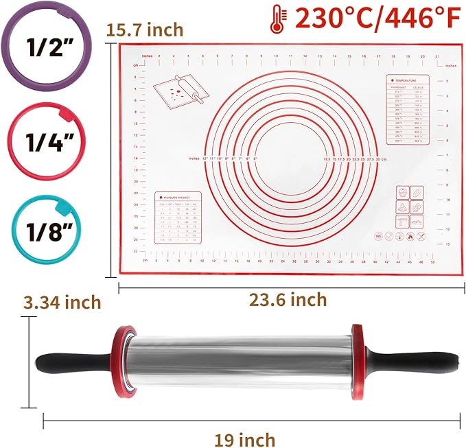SHIKORI Rolling Pin,Adjustable Rolling Pin with Thickness Rings