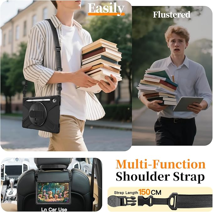 Case for Galaxy Tab S10 FE+ 13.1 2025 with Screen Protector+360 Rotating Hand Strap&ampStand+Shoulder Strap (Black)