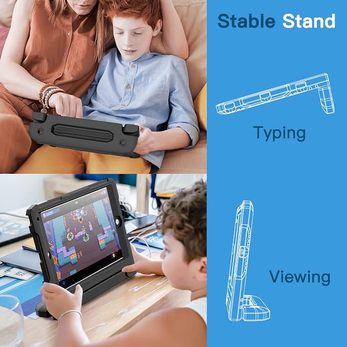 JETech Kids Case for iPad 6th/5th Gen 9.7 (2018/2017) Black | Built-in Screen Protector 360° Rotating Handle Stand Shockproof Full-Body Protection Kid-Friendly Design