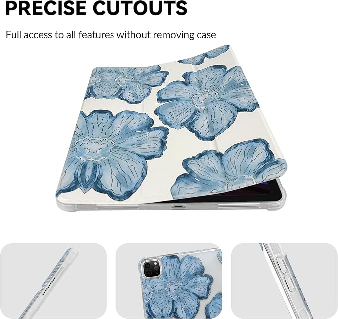 Lovmooful for iPad 9/8/7 Gen Case with Pencil Holder Cute-Bear Flower | Fit for iPad 9/8/7 (10.2-Inch2021/2020/2019 Model9th/8th/7th Generation)Soft TPUTrifold StandProtectiveGirly