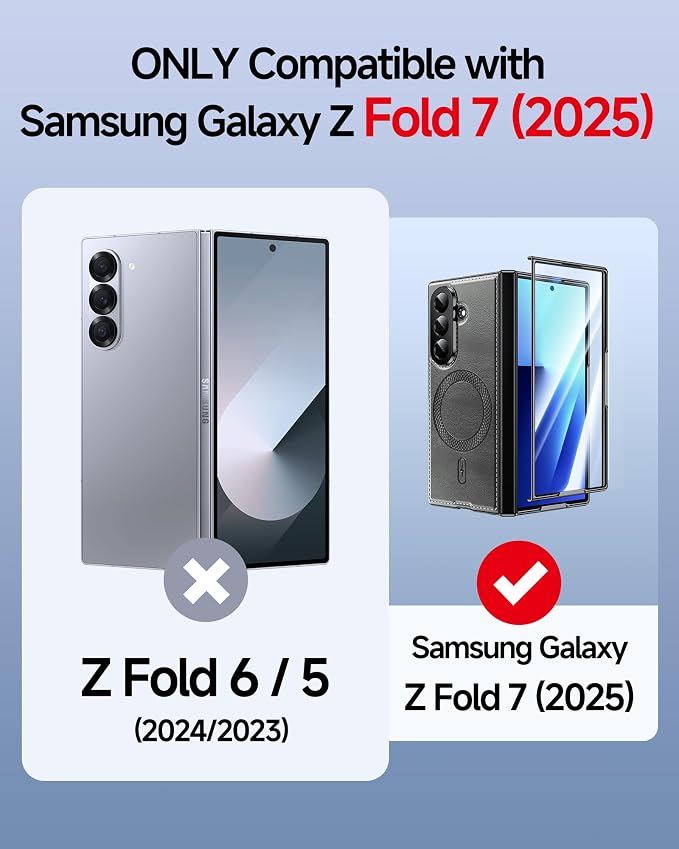 LeYi for Z-Fold-7 Case: Built-in Screen Protector Mag-Safe Leather Black | Galaxy Z fold 7 Case Magnetic Full Body Shockproof Hinge Protection Dual Layer Heavy Duty Z Fold7 Case para Samsung Fold