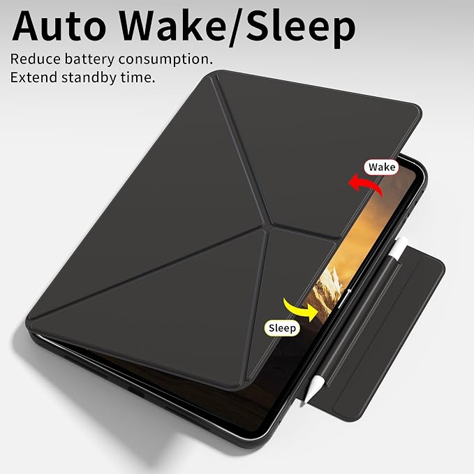 kenke Magnetic Case for iPad Air 11'' Air 10.9'' 5th/4th Gen Black | For iPad Air 11 M4 M3 M2 Air 10.9 (5th/4th 2022/2020) Multi-Folding Stand Cover Detachable Frame Back Auto Wake/Sleep