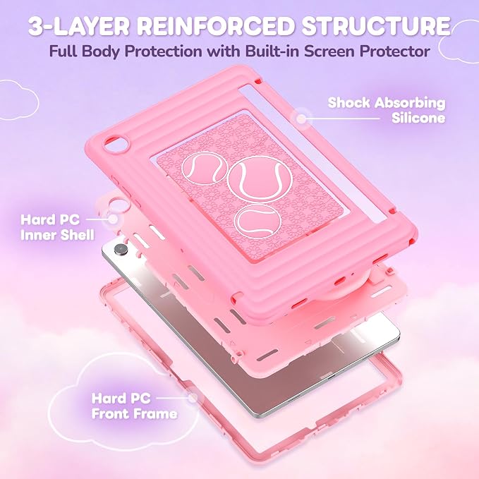 SEYMAC Case for Samsung Galaxy Tab A11+/A9+ Plus 11 for Kids Black | Heavy Duty Shockproof Built-in Screen Protector Rotating Stand Handle and Shoulder Strap