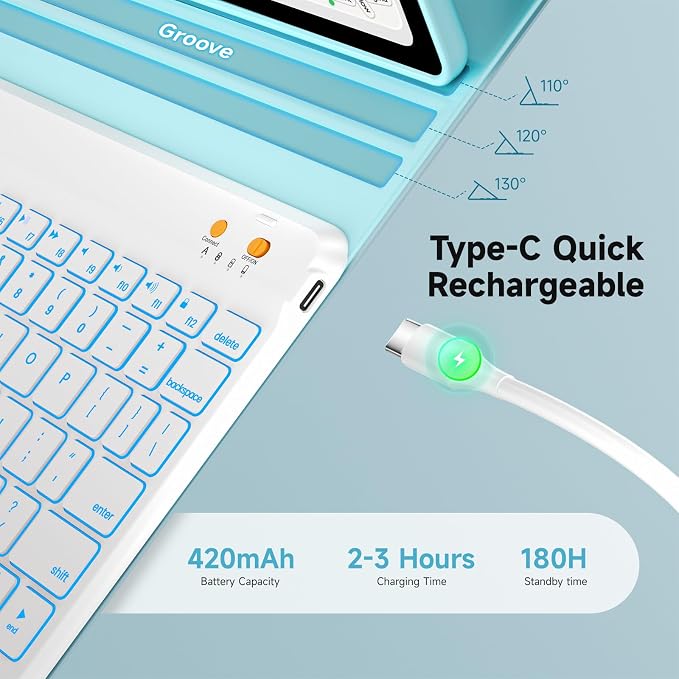 BLUTLOTUS Keyboard case for iPad 9th/8th/7th Generation 10.2 Inch - Backlit Wireless Detachable Folio Keyboard Cover with Pencil Holder for iPad 9th/8th/7th Gen Air 3rd Generation 10.5 Inch