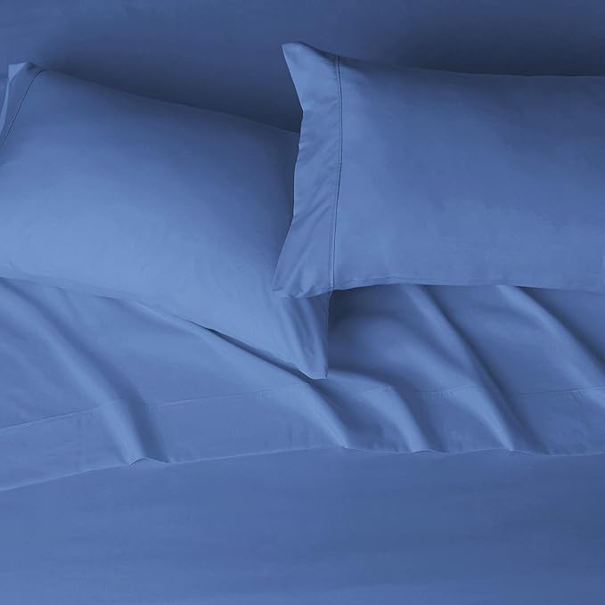 Amazon Basics Lightweight Super Soft Easy Care Microfiber 4-Piece Bed Sheet Set with 14-Inch Deep Pockets, King, Dutch Blue, Solid