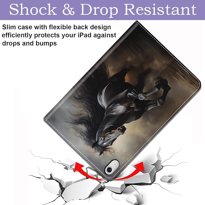 Case for iPad (A16) 11th Generation 11 Inch 2025 / iPad 10th Generation 10.9 Inch 2022 Ultra-Thin Multi-Angle Protective Cover with Auto Sleep/Wake A Dark Horse