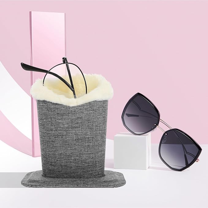 2pcs Linen Fabric Eyeglasses Holder Stand Plush Eyeglass Organizer Rack for Desktop Storage Eyewear Display in Linen Gray, Compact Set for Home and Office Use