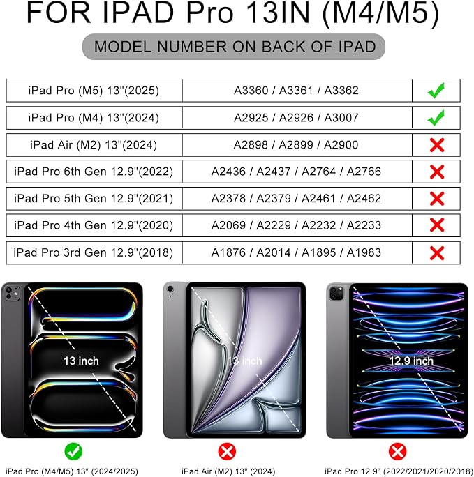 Soke Case for New iPad Pro 13 Inch (M5/M4 2025/2024 Release) with Pencil Holder Trifold Stand Shockproof [Support Apple Pencil Charging + Auto Wake/Sleep] Soft TPU Back Cover Book Black