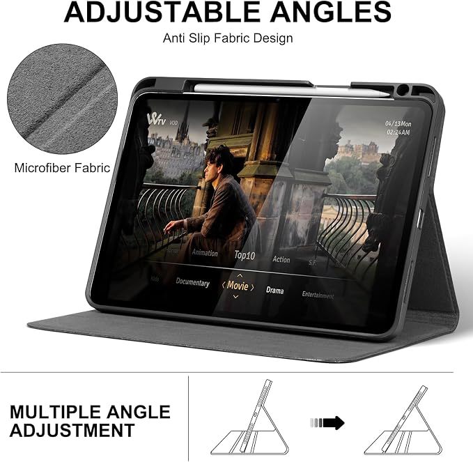 Leather Case for iPad (A16) 11th (11)/ 10th Generation (10.9) Full Grain LeatherProtective Smart Folio Cover with Pencil Holder Auto Sleep/WakeAnti Slip Black Silver