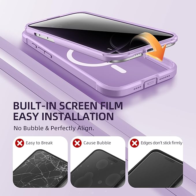BERFY Magnetic for iPhone 16 Pro Case, Compatible with MagSafe, Built-in Privacy Screen Protector and Upgraded Camera Protection, Anti-Spy Full Body Shockproof Phone Case for 16 Pro 6.3", Light Purple