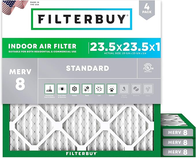 Filterbuy 23.5x23.5x1 Air Filter MERV 8 Essential Dust & Allergy Defense