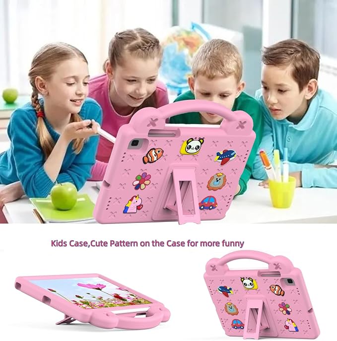 Kids Tablet Case with Built-in Kickstand and Handle Shockproof Cute Cover Lightweight Compatible with Samsung Galaxy Tab A7/S6 Lite 10.4” Pink