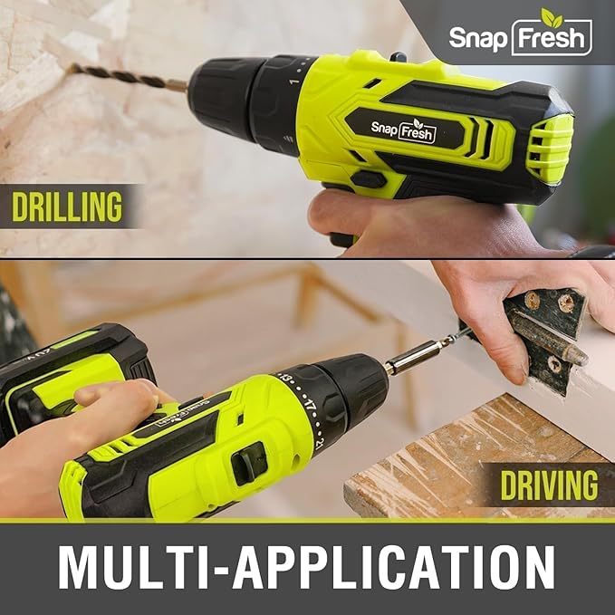 SnapFresh 20V Cordless Drill Set, 3/8" Power Drill with 2 Variable Speed, 21+1 Torque Setting, LED, 43pcs Drill Bits, Impact Driver Kit for Home,DIY-2.0Ah Battery & Fast Charger Included