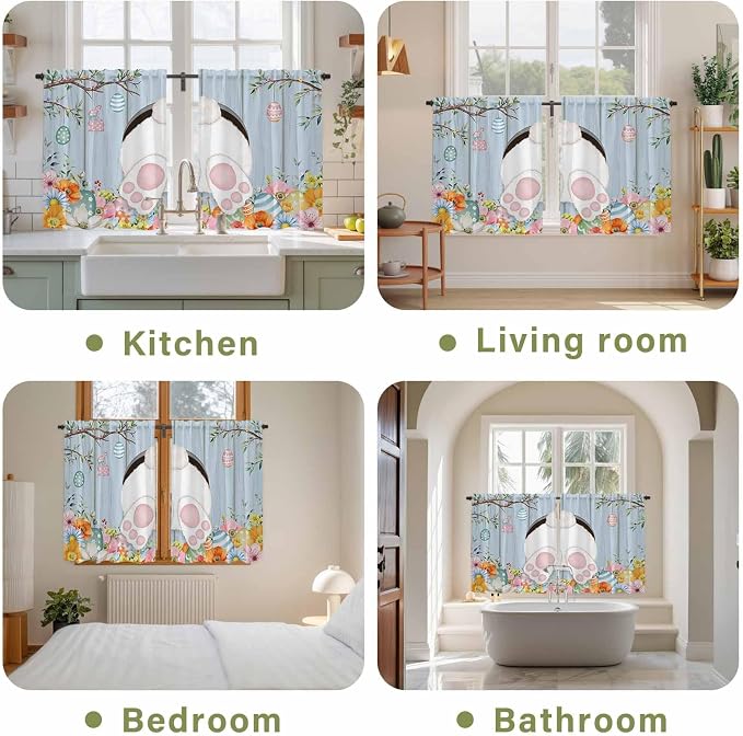Easter Kitchen Tier Curtains 45 Inch Long 2 Panel Set, Rod Pocket Short Window