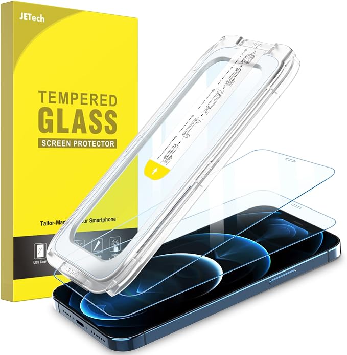 JETech One Touch Screen Protector for iPhone 12 Pro Max 2-Pack | Auto Alignment Installation HD Clear Full Coverage Tempered Glass Bubble-Free Application
