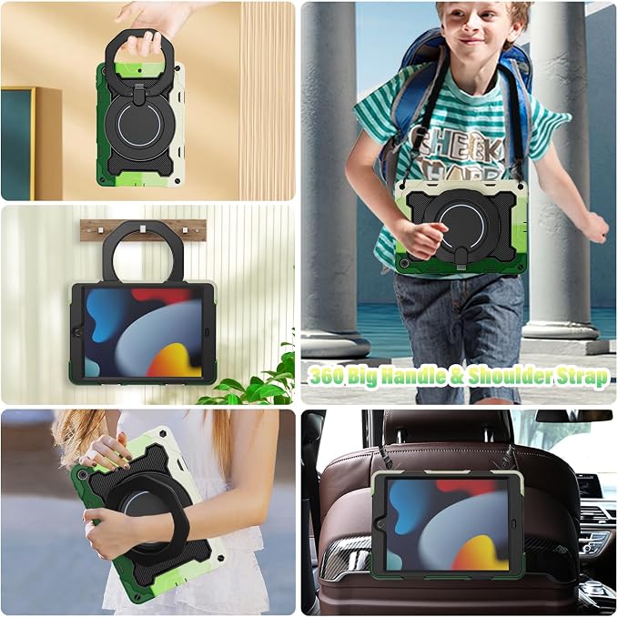 for iPad 9th 8th 7th Generation Case(iPad 10.2 inch) for Kids | 15ft Drop Protection Rugged with 360 Kickstand Handle Shoulder Strap，HD Screen Protector，Shockproof (2021/2020/2019 Release)