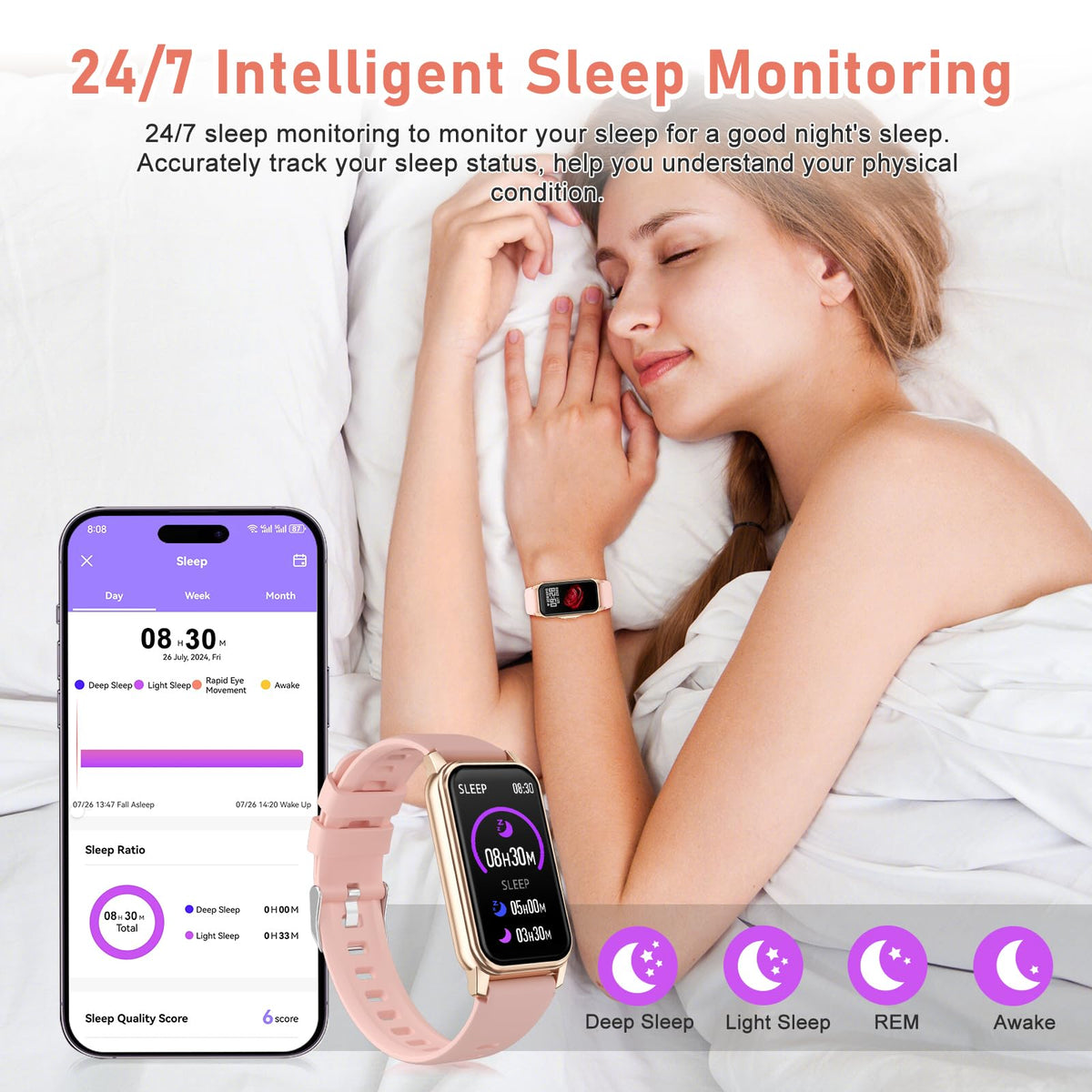 Fitness Tracker with Step Counter/Calories/Stopwatch, Activity Tracker, Health Tracker with Heart Rate Monitor, Sleep Tracker,1.47'' Touch Color Screen, Pedometer Watch for Women Men
