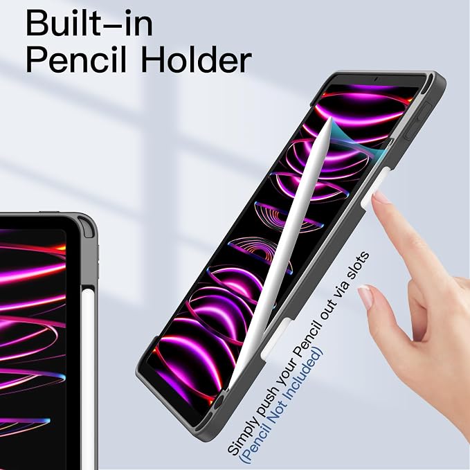 JETech Case Cover for iPad Pro 11 4/3/2/1 Black | For 2022/2021/2020/2018 Model Clear Back Pencil Holder Slim Shockproof Tri-Fold Stand Auto Wake/Sleep