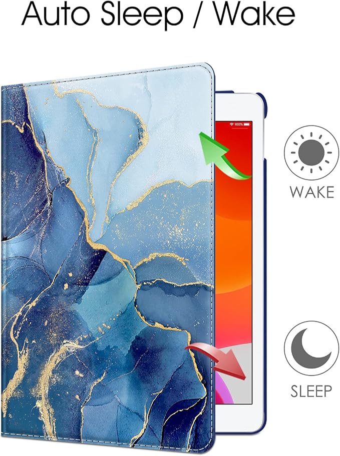 Fintie 360° Rotating Case for iPad 9th / 8th / 7th Generation 10.2 Inch | Swivel Stand Portrait &amp Landscape Viewing Shockproof Cover with Pencil Holder Auto Wake/Sleep Aqua Wave