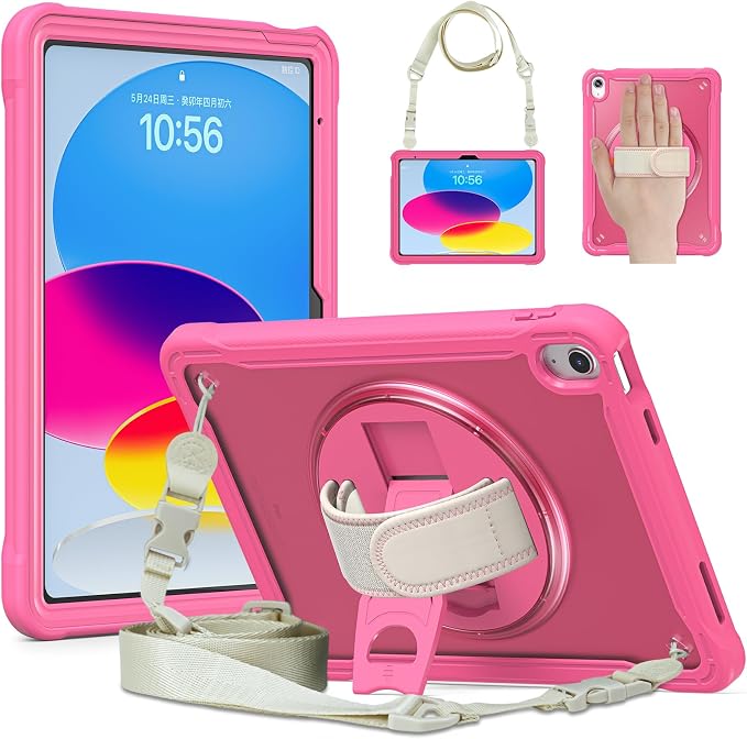 Case for iPad (A16) 11th/10th Generation 2025/2022 11/10.9 inch Rugged Shockproof Protective Cover with Screen Protector 360° Rotating Hand Strap&ampStand Pencil Holder Black
