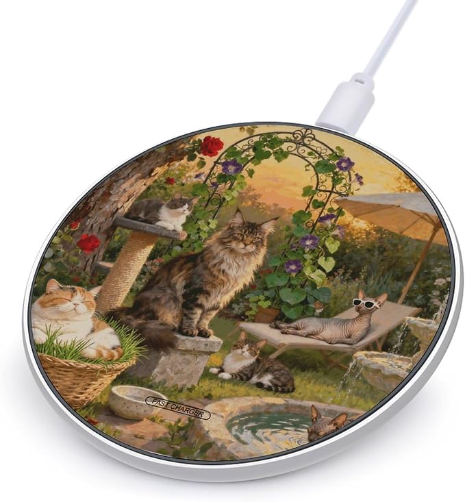 Garden Meow Language Wireless Charger Fast Charging Pad | Anti-Slip Qi Certified Wireless Charging Pad for All Phones with Wireless Charging Function for Home Office Travel