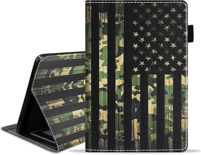 Case for Amazon Kindle Fire HD 10 &amp 10 Plus Tablet 10.1 (13th/11th Generation 2023/2021 Release) - PU Leather Folio Case with Smart Auto Wake/Sleep American Flag Camo