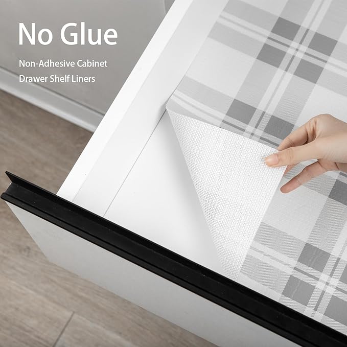 Drawer Shelf Liner for Kitchen Cabinets, Non Adhesive Slip Resistant Shelf Paper Easy to Clean, Strong Grip Thickened Waterproof Washable Mats for Pantry Shelves Cupboard Dresser(Grey, 24 in x 20 FT)