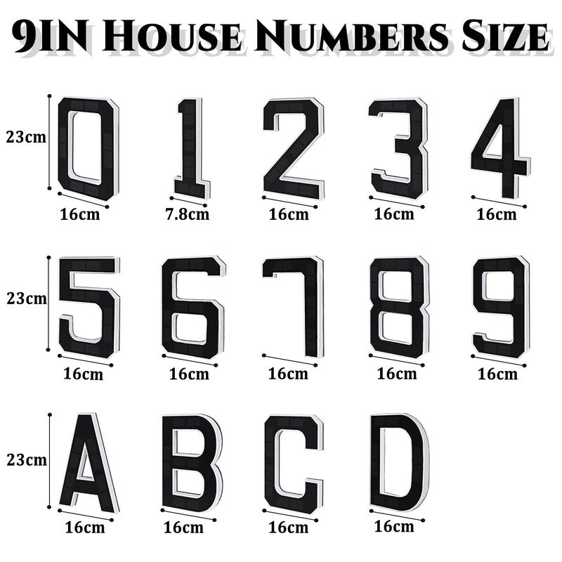 9" Solar Powered House Numbers for Outside Light Up, CARPESUN Waterproof Modern LED Backlit Address Signs, 300LM Large Exterior Illuminated Number Plate for Door, Home, Apartment, Mailbox (1-Black, 9 Inch)