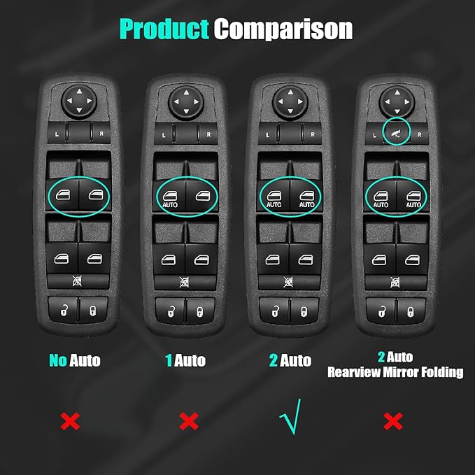 Driver Side Master Power Window Control Switch for 2011–2022 Dodge Durango, for Jeep Grand Cherokee 11 12 13 14 15 16 17 18 19 20 21 22 Door Lock Window Controller Switch 68086693AC 68086693AD