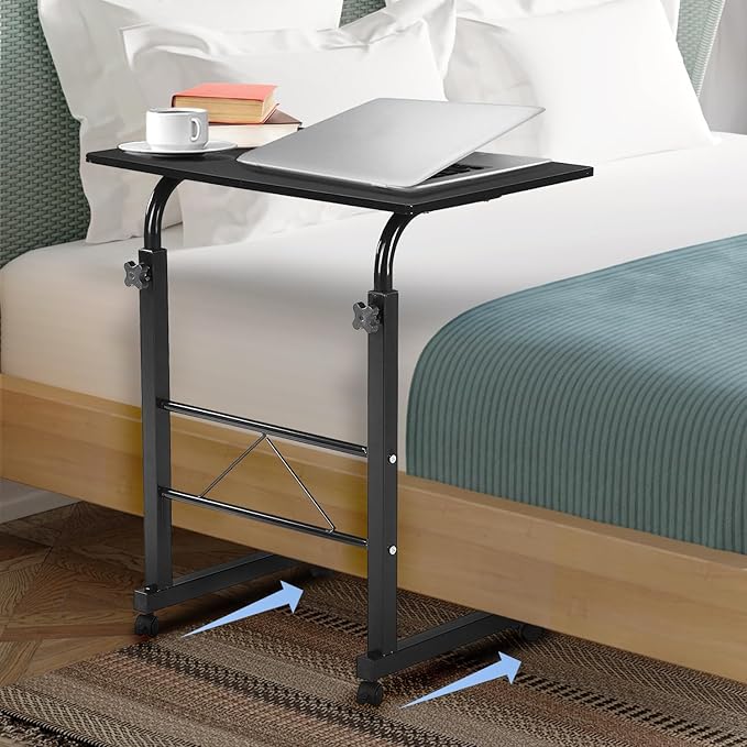 Karl home Side Table Mobile Standing Computer Desk Adjustable Height Portable Laptop Table, TV Tray Computer Workstation Sofa Bed for Home Office,Desktop 31.50" L x 18.11" W, Black