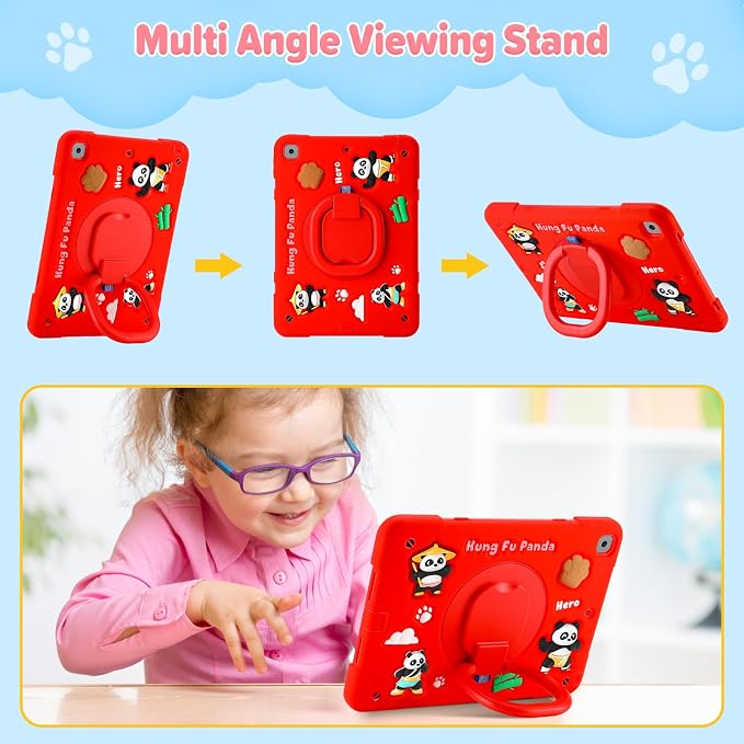 Case for iPad A16 11th Generation 11 Inch 2025 iPad 10th Generation 10.9 Inch 2022 Silicone 3D Panda Design Kids Case Heavy Duty Protection with Kickstand/Pencil Holder/Strap