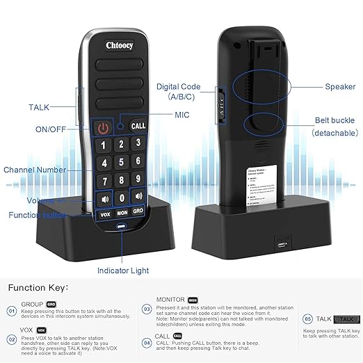 Intercoms Wireless for Home, 1 Mile Long Range for House Business Office, Handheld Room to Room Communication System, Rechargeable Loud & Clear 10-Channel Anti-Interference Intercom System