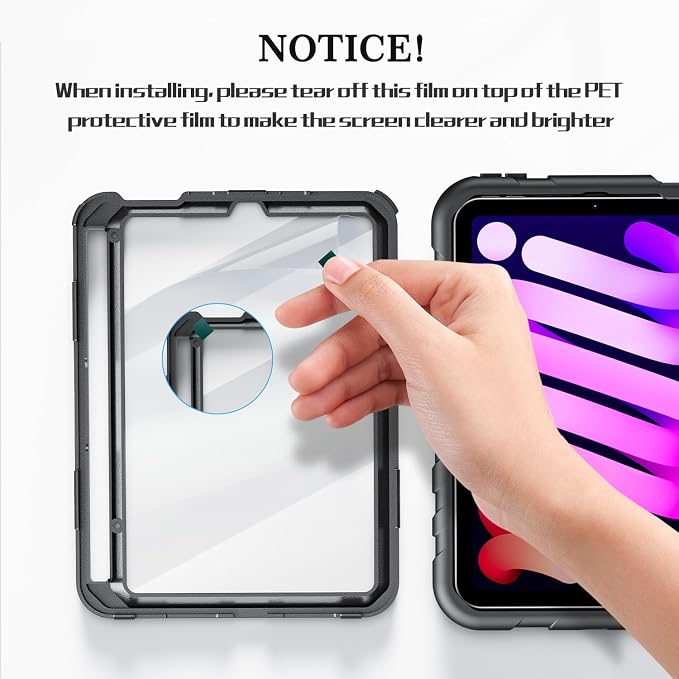 for iPad mini 7 A17 Pro/iPad mini 6 8.3 Inch Case iPad mini 7th/6th Generation Case (2024/2021) with Pencil Holder/Kickstand Hand Strap/Shoulder Strap Black