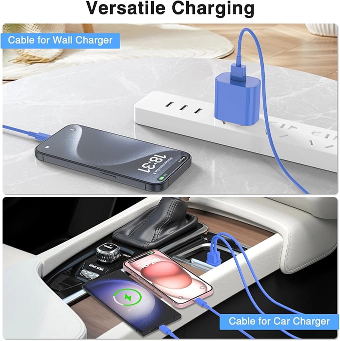 Car Carplay Cable for iPhone 16 15 Pro Max 15 Plus Car Charger 6FT USB to USB C Cable for Car Charger Adapter Carplay USB C Cord Accessories Charging for iPad 10th Gen/iPad Pro Air 5th-DarkBlue